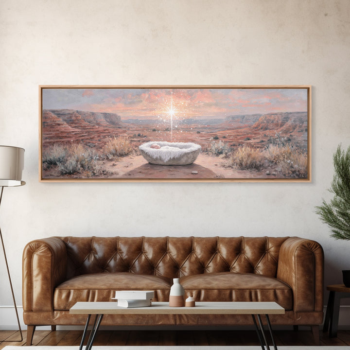 Holy Desert Dawn – Framed Canvas Print – Panoramic Wall Art – Christian Art Canvas – Jesus Christmas Art – Christmas Art – Christian Art