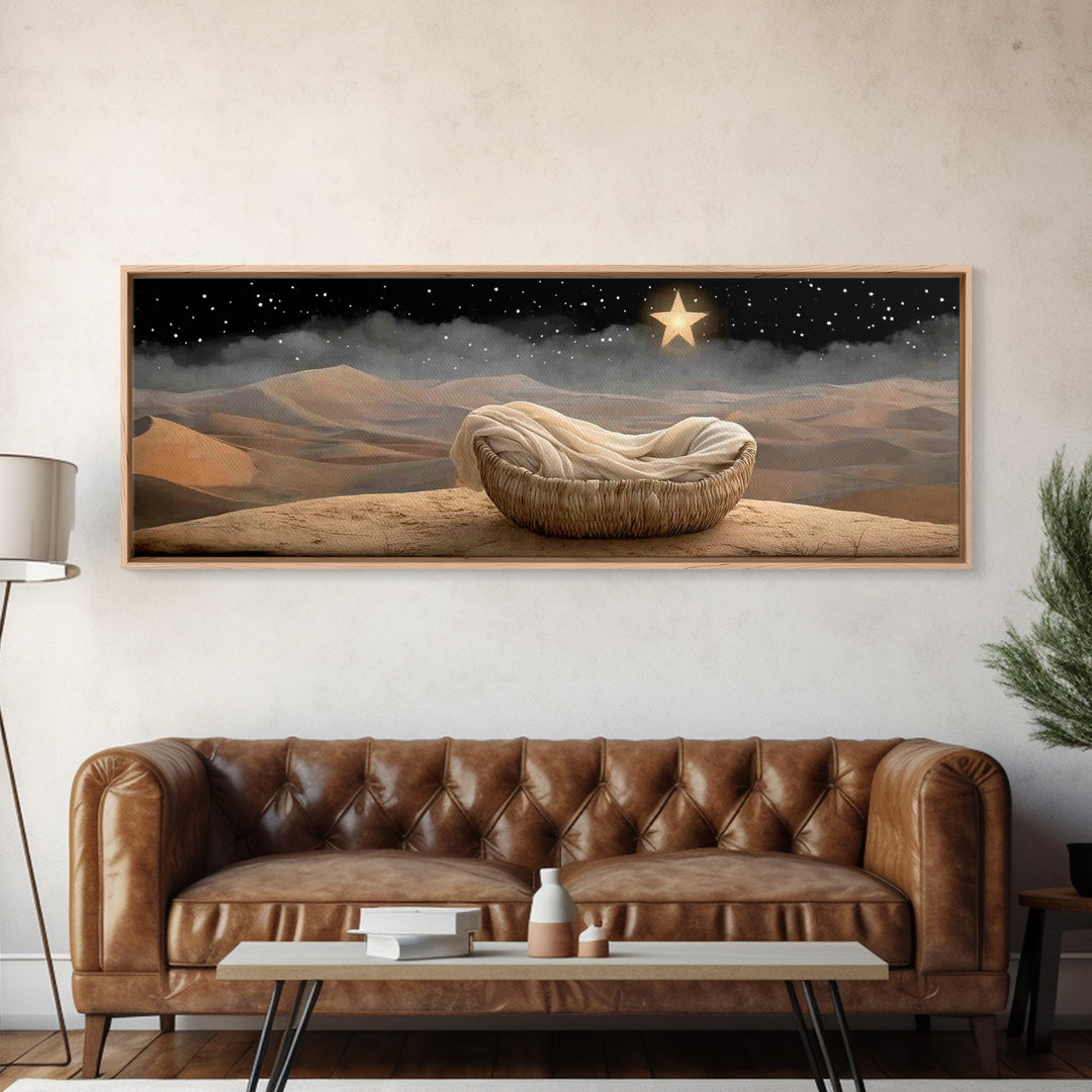 Cradle Of Peace, Framed Canvas Print, Panoramic Art, Christian Wall Art, Christian Art Canvas, Jesus Painting, Christian Christmas Art
