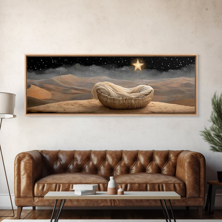 Cradle Of Peace, Framed Canvas Print, Panoramic Art, Christian Wall Art, Christian Art Canvas, Jesus Painting, Christian Christmas Art