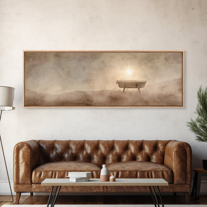 Manger Of Glory – Framed Canvas Print – Panoramic Painting – Christmas Art – Christian Wall Art – Christian Art Canvas – Jesus Christmas Ar