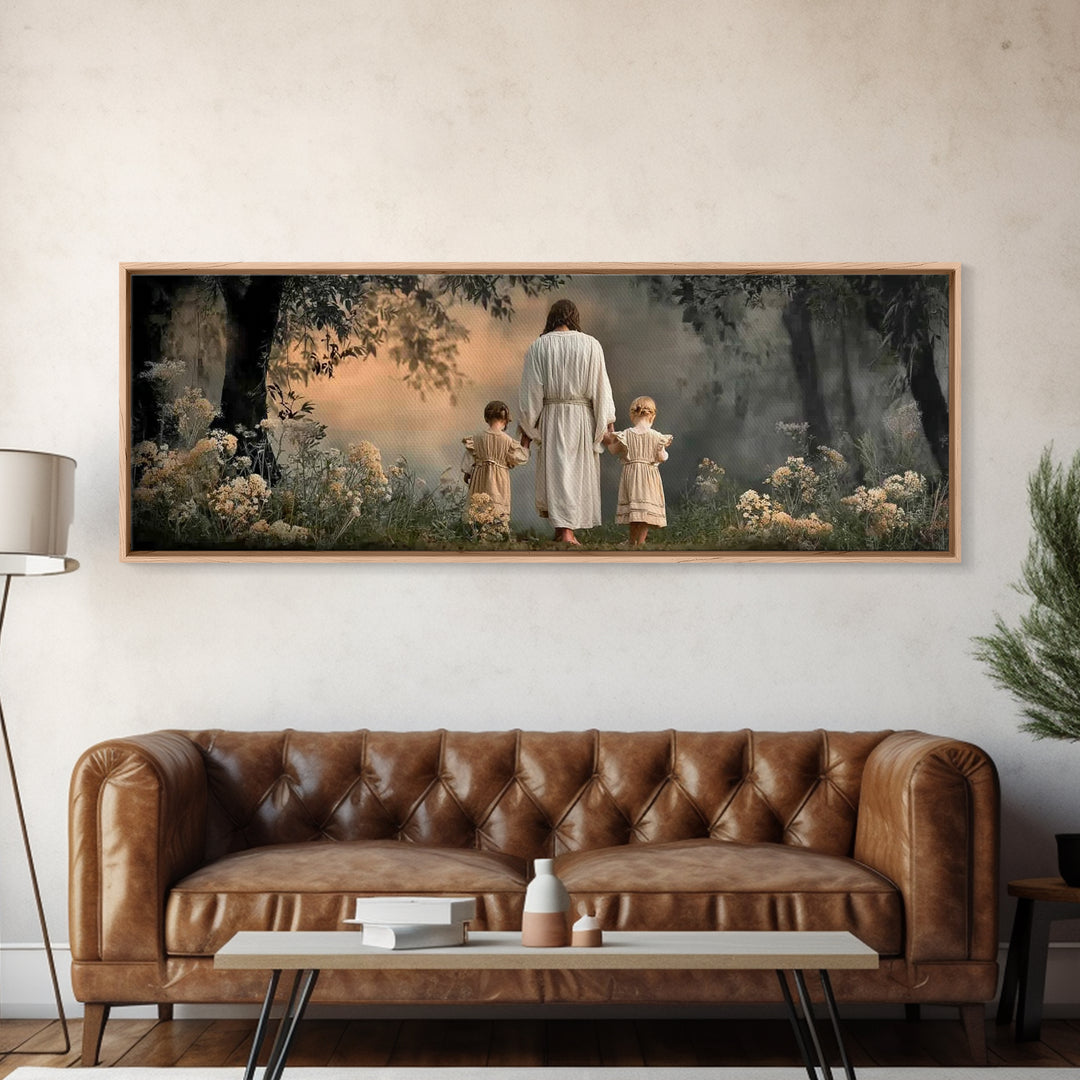 Walking In His Light | Framed Canvas Print | Christian Wall Art | Panoramic Frame | Christian Art Canvas | Christian Art | Christian Gift