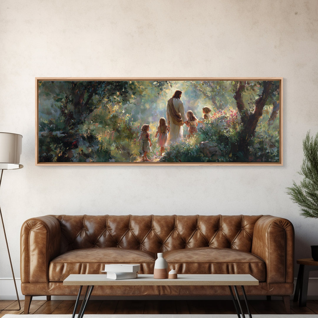 Garden Of Grace – Framed Canvas Print – Christian Art Canvas – Christian Wall Art – Jesus Painting – Panoramic Wall Art – Christian Christm