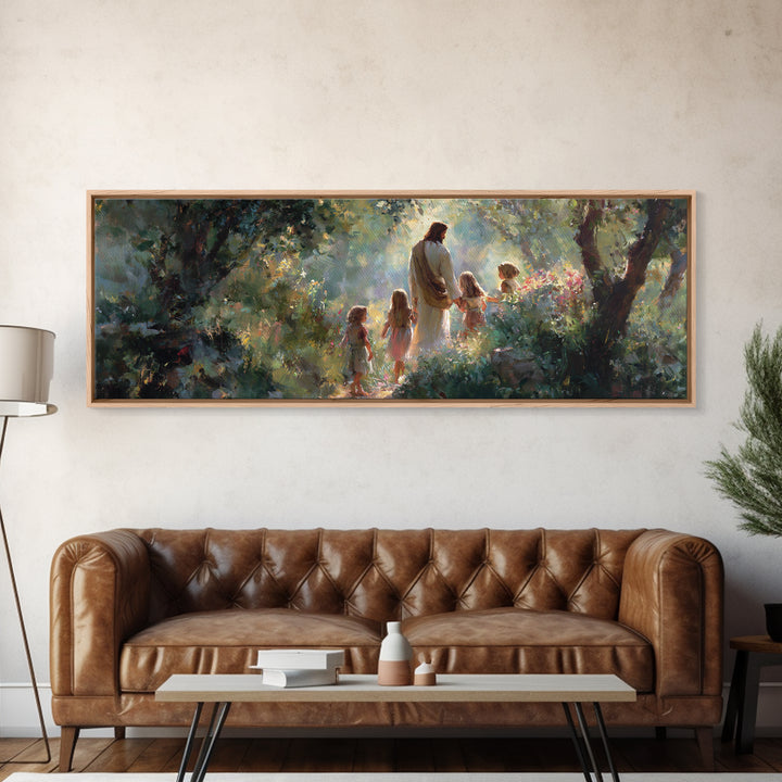 Garden Of Grace – Framed Canvas Print – Christian Art Canvas – Christian Wall Art – Jesus Painting – Panoramic Wall Art – Christian Christm