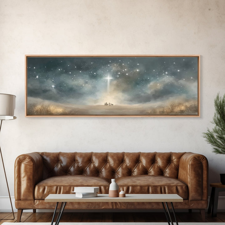 Heavenly Watchers | Framed Canvas Print | Panoramic Painting | Christian Wall Art | Christmas Art | Christian Art Canvas | Jesus Christmas