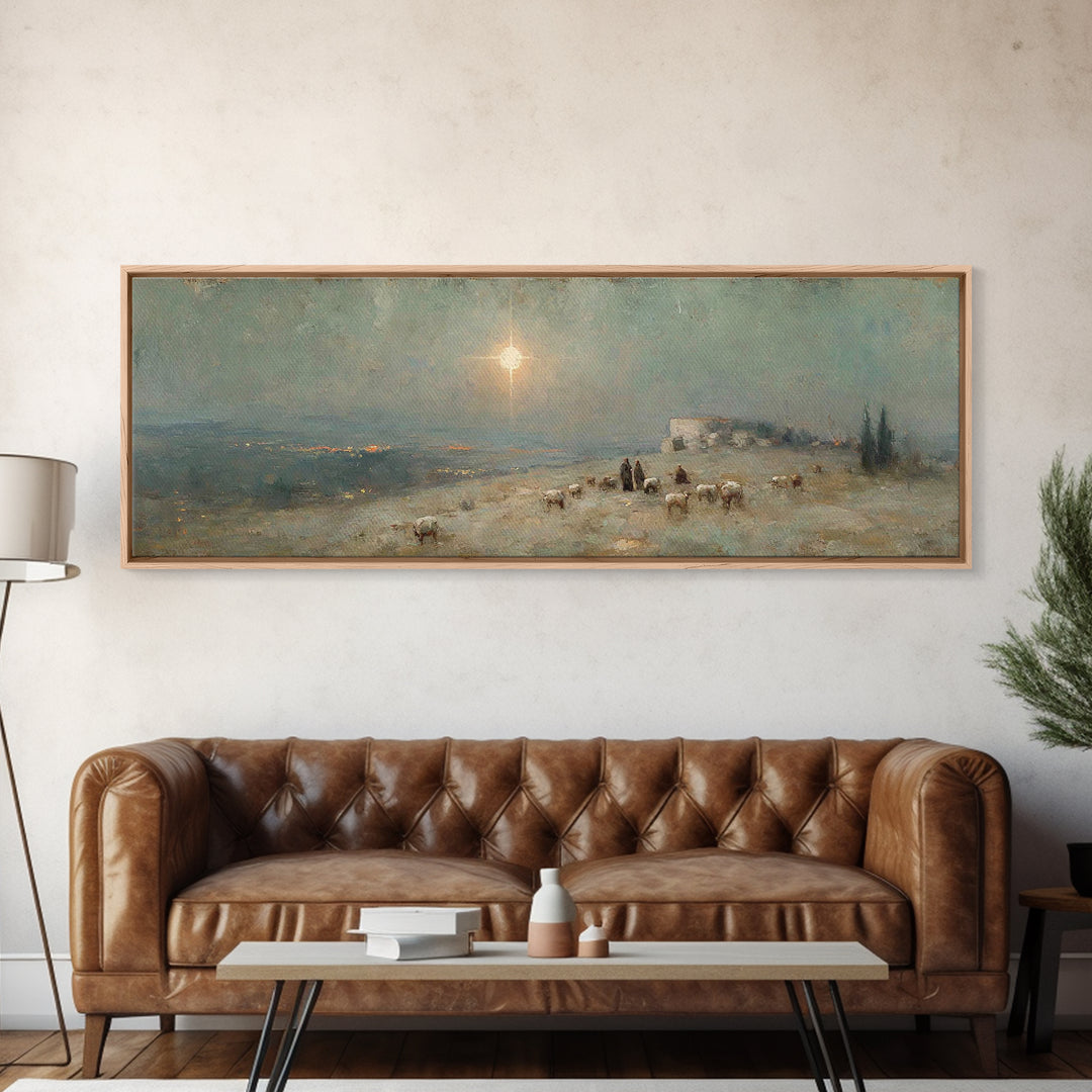 Glory In The Fields – Framed Canvas Print – Panoramic Print – Christian Art Canvas – Christmas Art – Christian Wall Art – Christian Christm