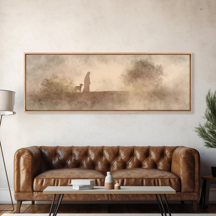 Shepherds In Light – Framed Canvas Print – Panoramic Wall Art – Christian Art Canvas – Christian Christmas Art – Jesus Painting – Christmas
