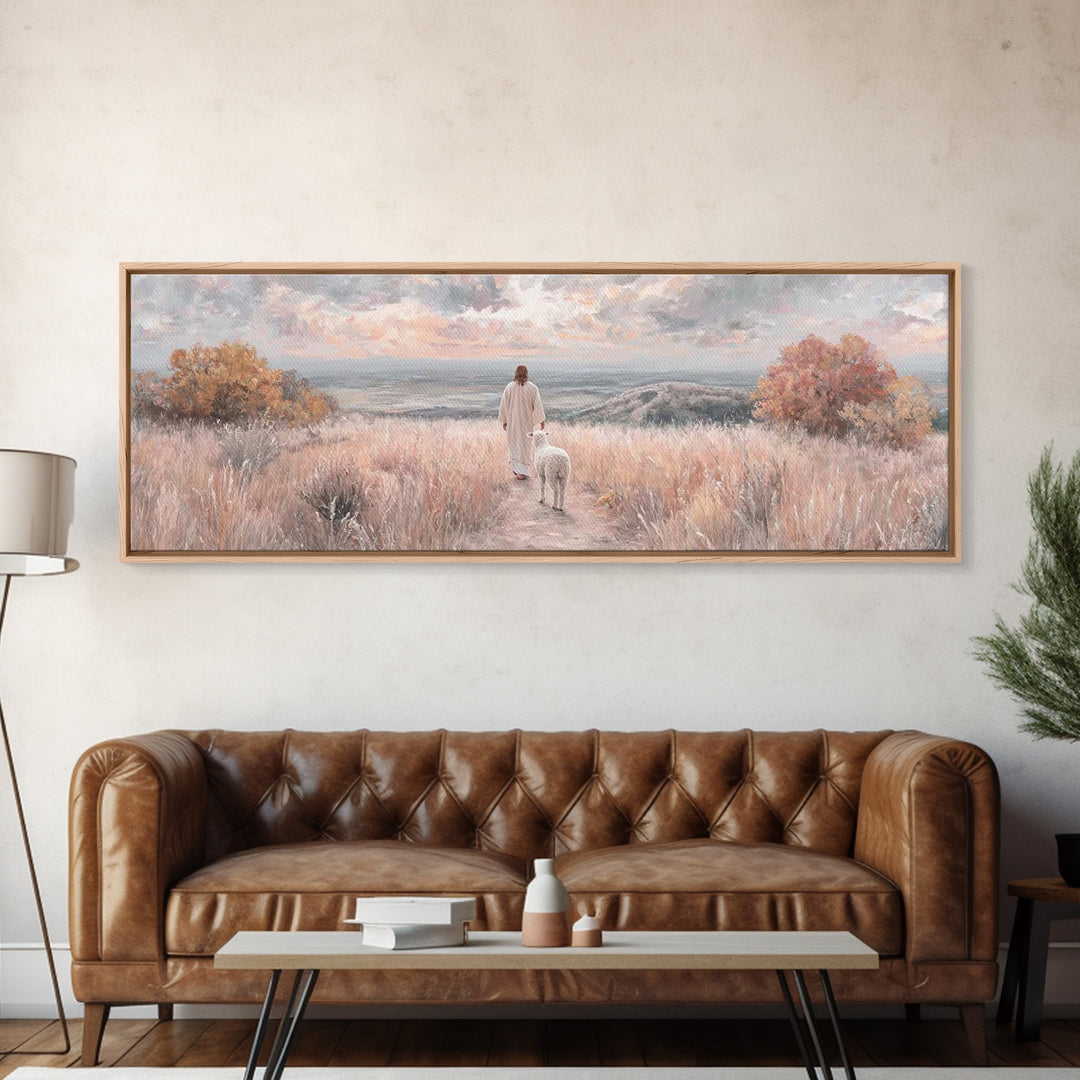 Shepherd’s Companion, Framed Canvas Print, Panoramic Painting, Christian Art Canvas, Christian Wall Art, Jesus Painting, Christian Decor