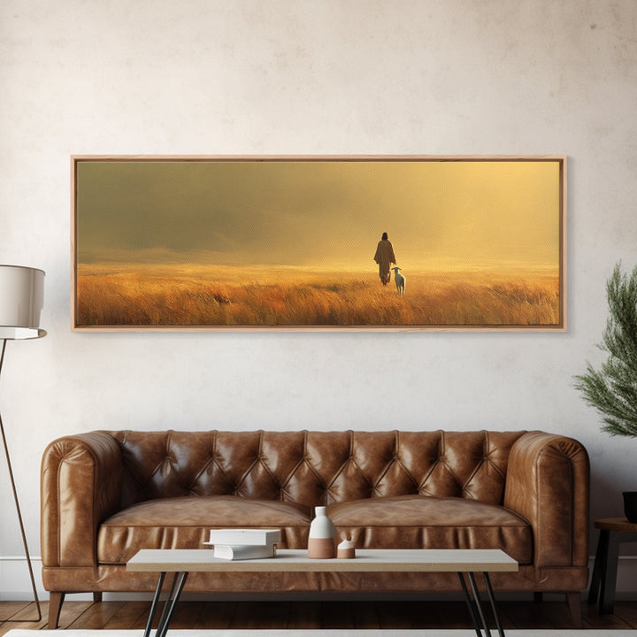 Pasture Of Peace | Framed Canvas Print | Christian Wall Art | Christian Art Canvas | Panoramic Art | Jesus Painting | Christian Decor