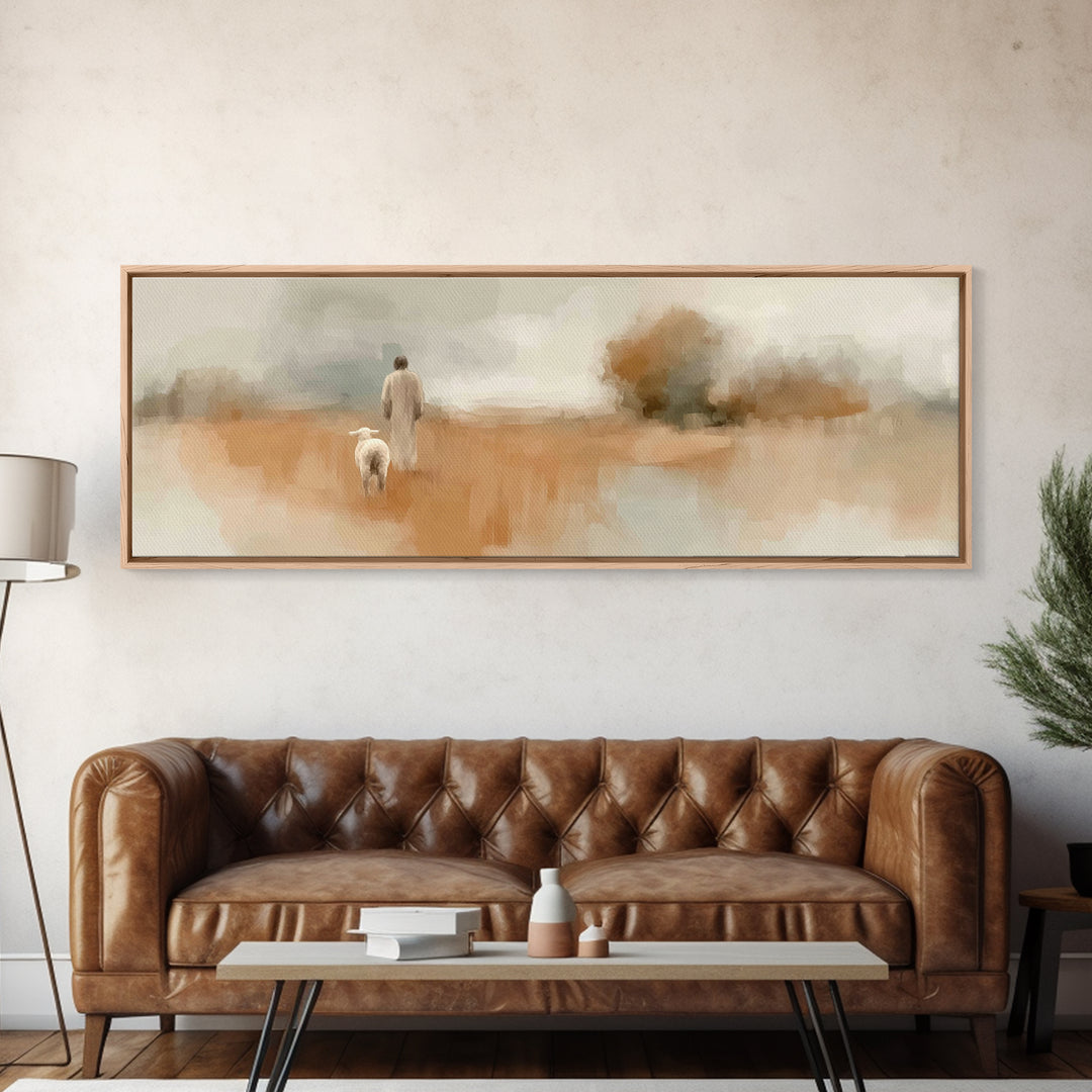 Soft Dawn Promise | Framed Canvas Print | Jesus Painting | Panoramic Painting | Christian Wall Art | Christian Art Canvas | Christmas Art