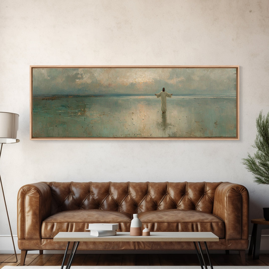 Still Waters Glory, Framed Canvas Print, Christian Art Canvas, Panoramic Art, Jesus Painting, Christian Wall Art, Christmas Art