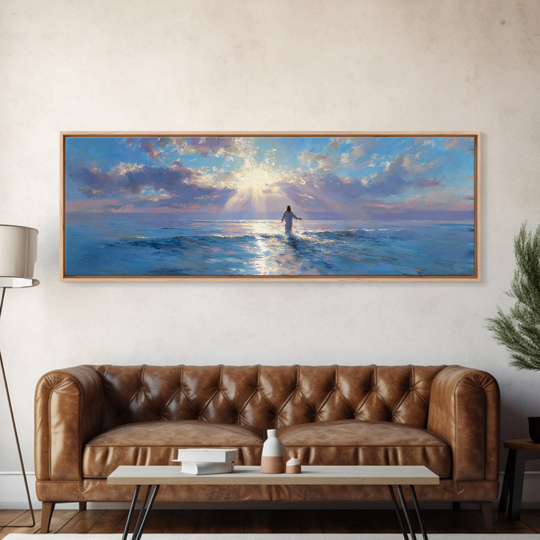 Soft Horizon Blessing – Framed Canvas Print – Panoramic Frame – Christian Art Canvas – Christian Wall Art – Jesus Painting – Christmas Art
