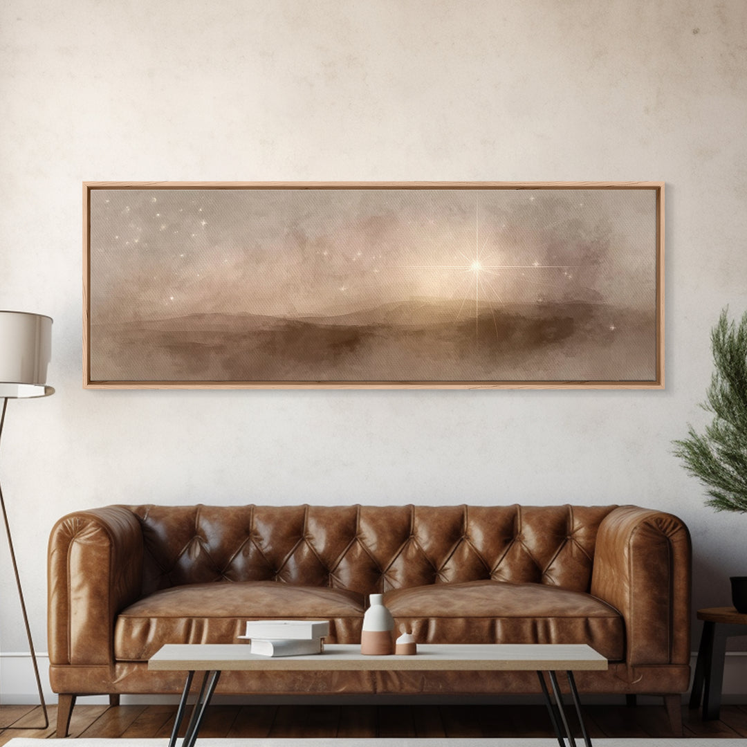 Bethlehem Glow, Framed Canvas Print, Christian Christmas Art, Panoramic Art, Christian Art Canvas, Christmas Wall Art, Christian Decor For