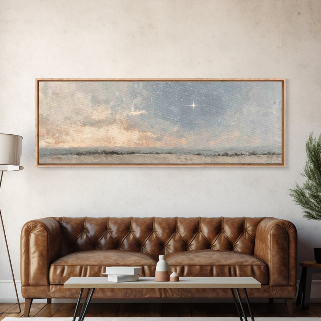 Silent Star Path, Framed Canvas Print, Christian Art, Panoramic Painting, Christmas Art Prints, Christian Wall Art, Christian Art Canvas