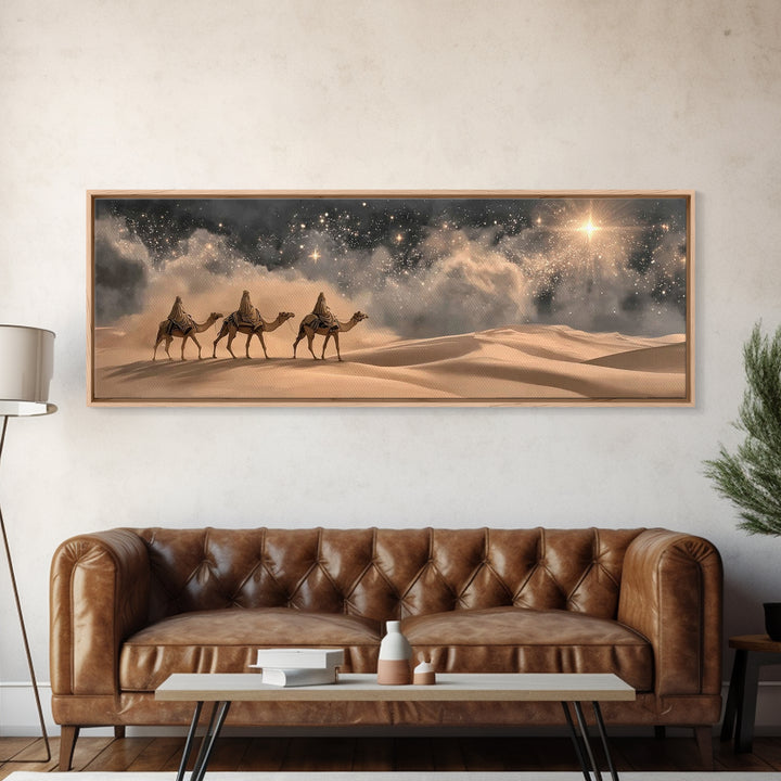 Desert Star Pilgrims – Framed Canvas Print – Christian Art Canvas – Panoramic Painting – Christmas Art – Christian Wall Art – Jesus Paintin