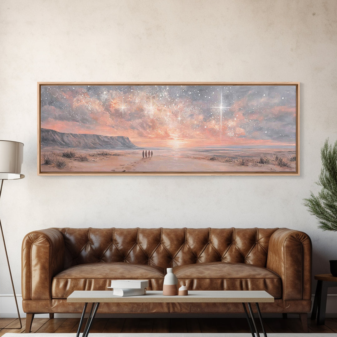 Holy Night Wonder, Framed Canvas Print, Christian Wall Art, Panoramic Art, Christian Art Canvas, Christmas Art, Jesus Painting, Christian D