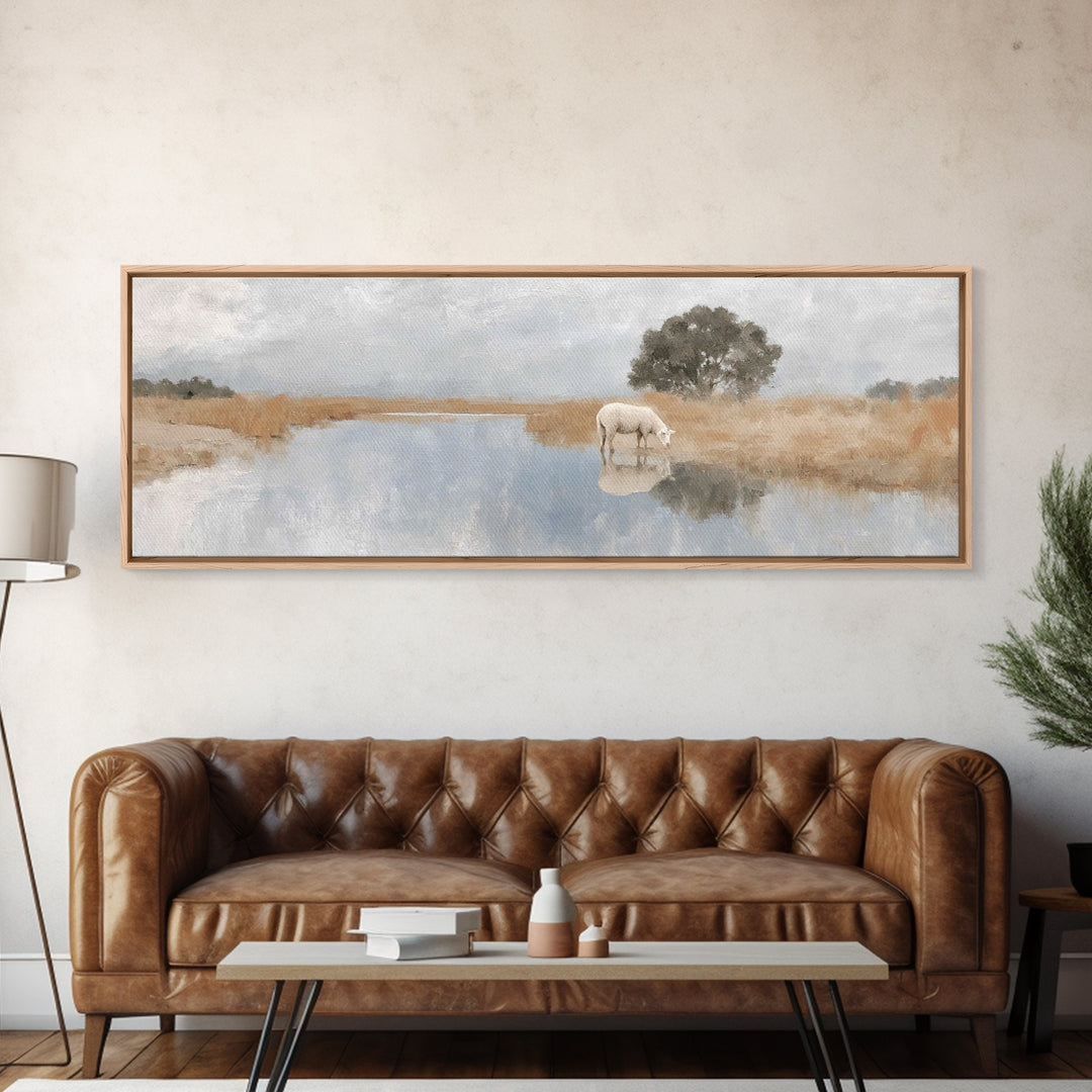 Shepherd’s Quiet Light | Framed Canvas Print | Christian Wall Art | Panoramic Art | Christian Art Canvas | Christmas Art | Jesus Painting |