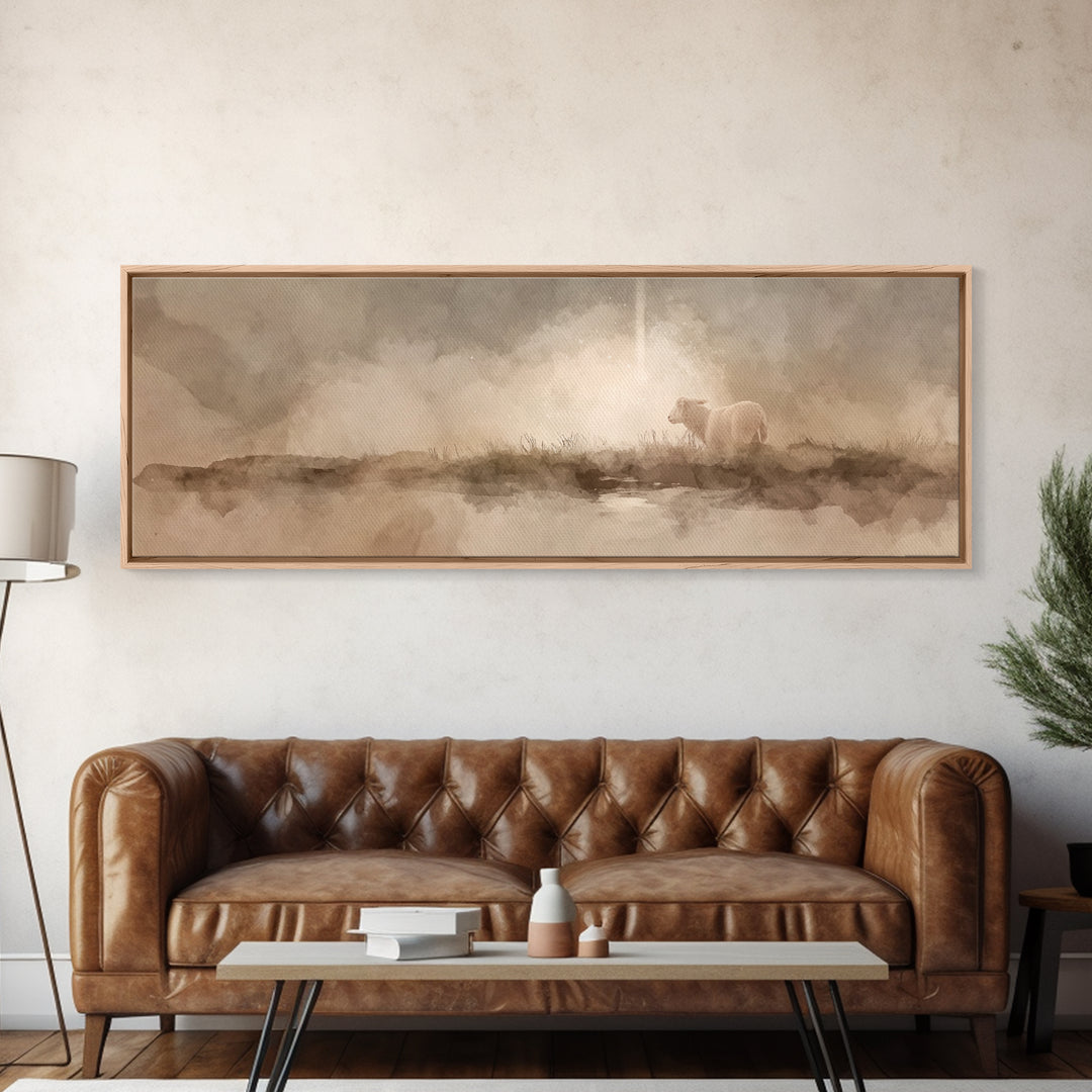 Lamb of Peace, Framed Canvas Print, Christian Art Canvas, Panoramic Wall Art, Christian Wall Art, Christmas Art, Jesus Painting, Christian