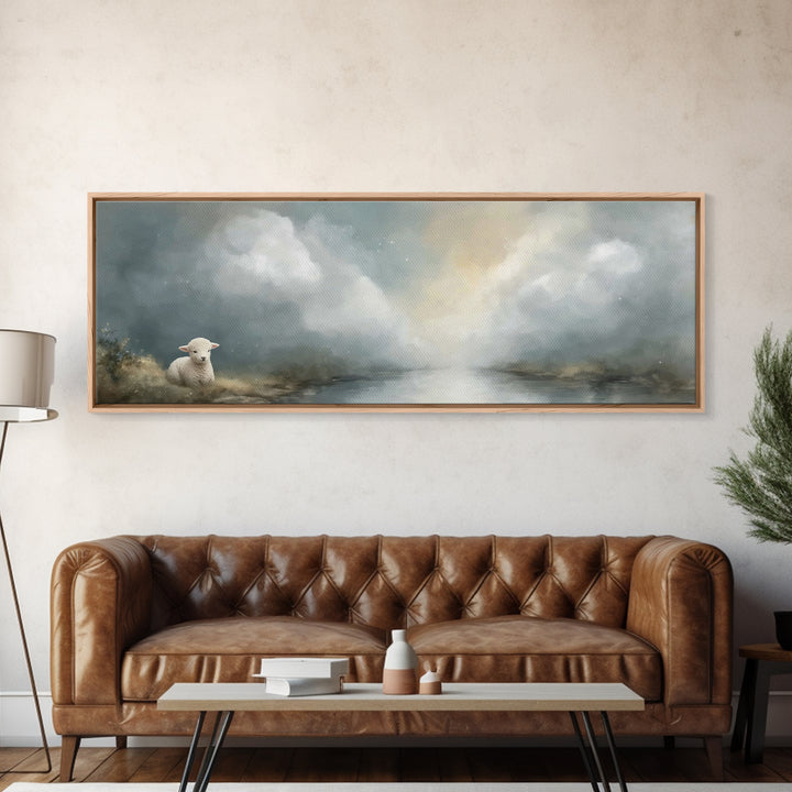 Quiet Meadow Lamb – Framed Canvas Print – Extra Wide Art – Christian Art – Christian Wall Art – Christian Art Canvas – Christian Gift – Chr