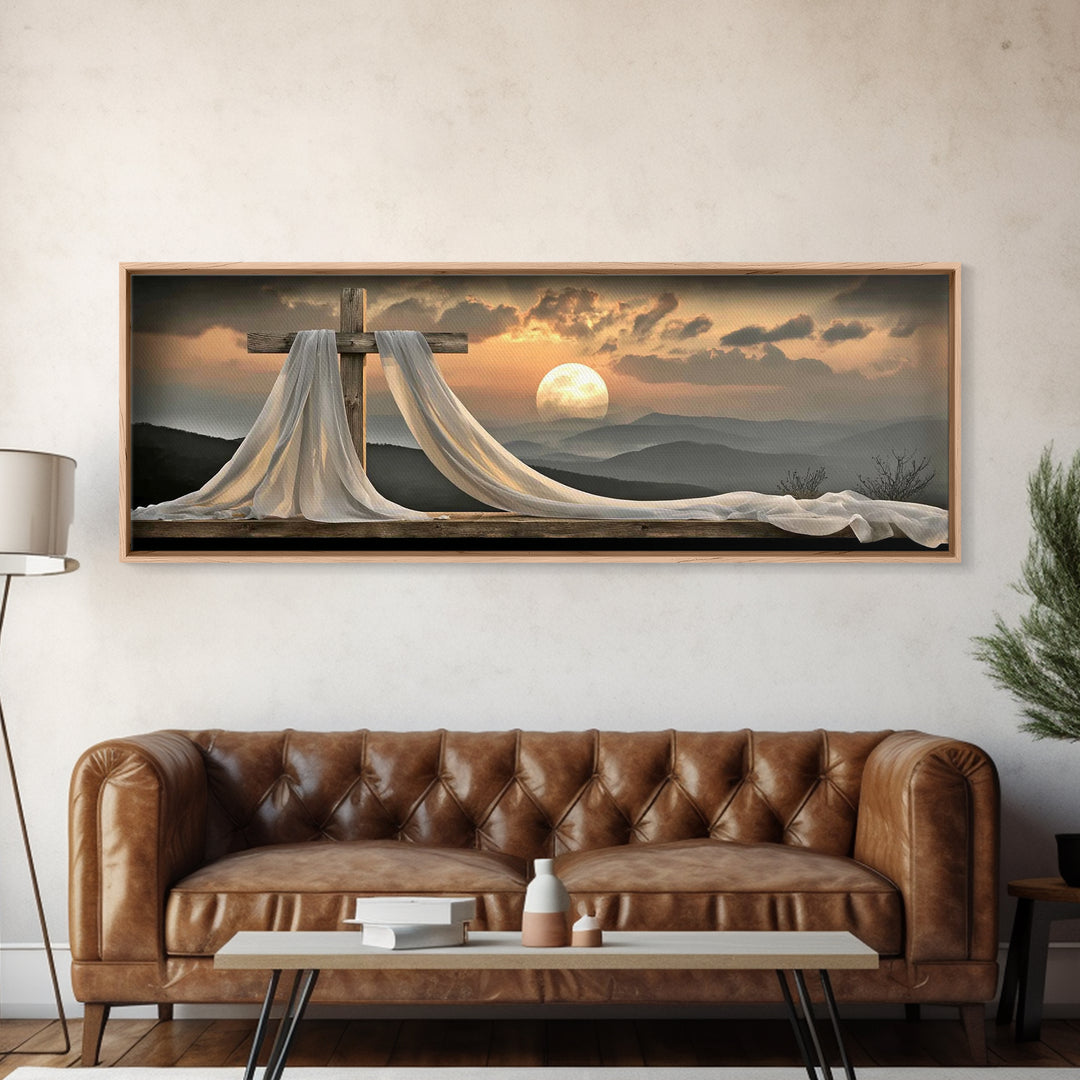 Heaven’s Crosslight, Framed Canvas Print, Panoramic Frame, Christian Art Canvas, Christian Art, Christian Wall Art, Christian Gift, Christi