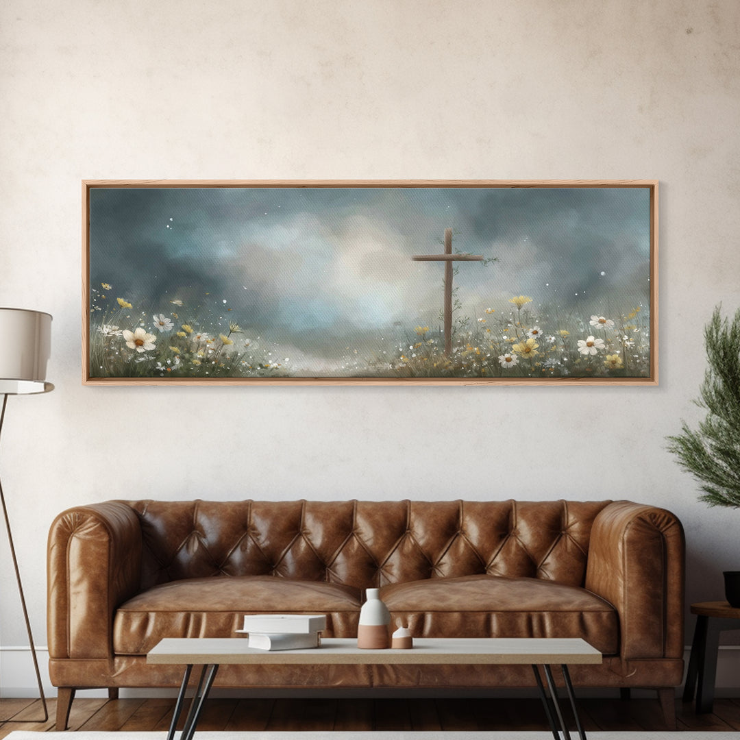 Stormlight Hope, Framed Canvas Print, Panoramic Painting, Moody Christian Art, Christian Art Work, Christian Canvas Art, Jesus Painting