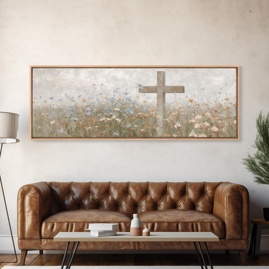 Gentle Faith Field, Framed Canvas Print, Panoramic Wall Art, Christian Art Canvas, Minimalist Christian Art, Christian Decoration, Large Ch