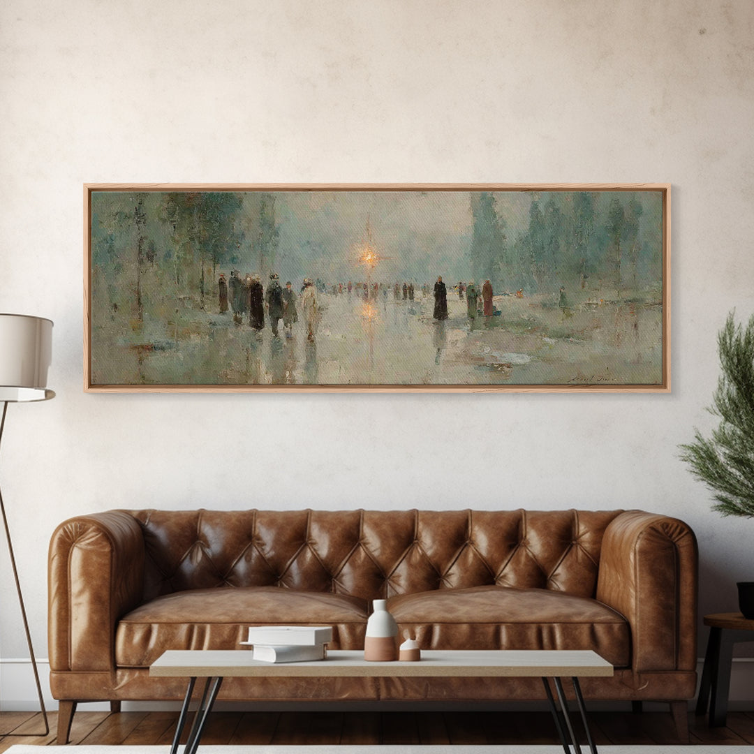 Pilgrims In Light – Framed Canvas Print – Panoramic Painting – Christian Art Print – Vintage Christian Art – Christian Wall Art – Christmas