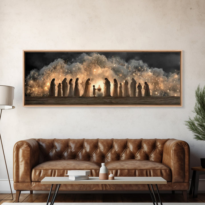 Circle Of Angels, Framed Canvas Print, Panoramic Wall Art, Jesus Christmas Art, Christian Christmas Decor, Christian Art Work, Christian Ca