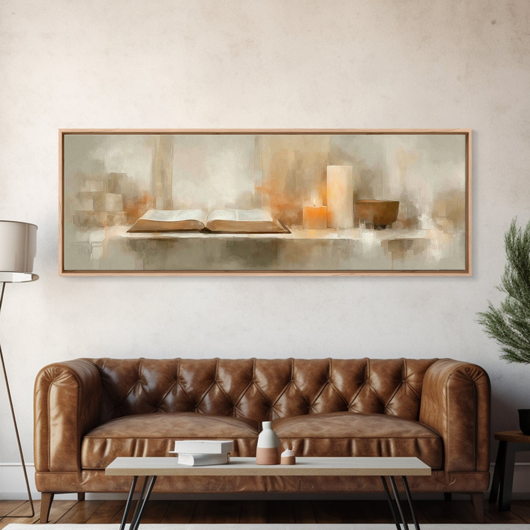 Holy Word Glow, Framed Canvas Print, Panoramic Frame, Minimalist Christian Art, Christian Art Prints, Christian Wall Art, Christian Decorat