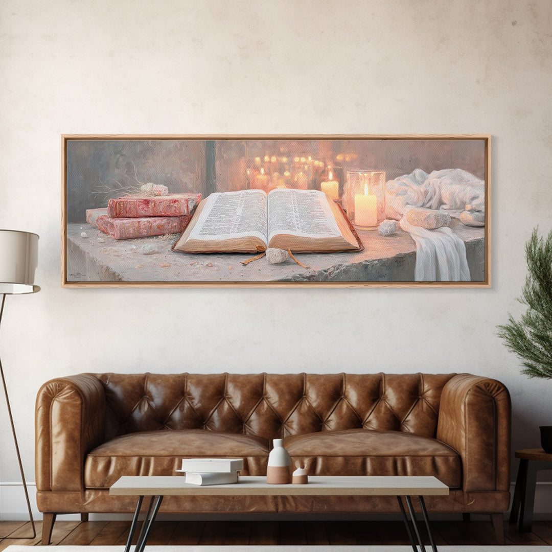 The Sacred Word – Framed Canvas Print – Christian Wall Art – Christian Art Canvas – Panoramic Art – Christmas Art – Christian Decor