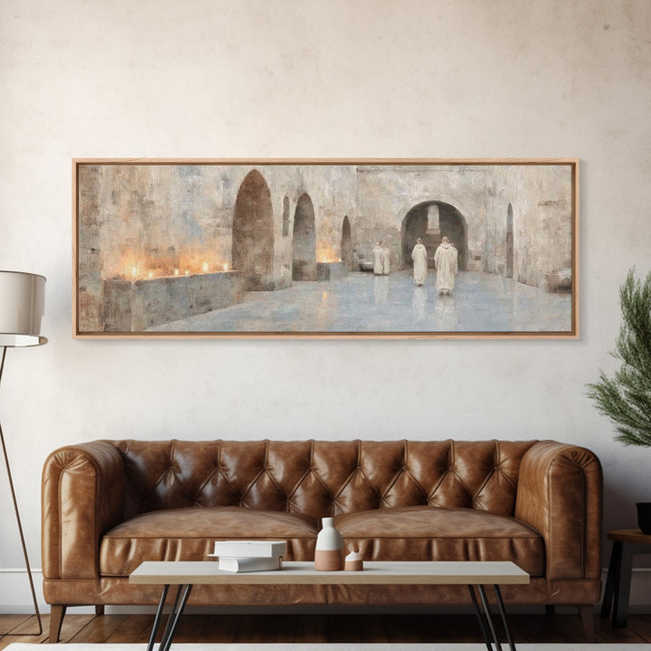 Silent Cloisters, Framed Canvas Print, Christian Wall Art, Panoramic Painting, Christian Art Print, Vintage Christian Art, Christmas Wall A