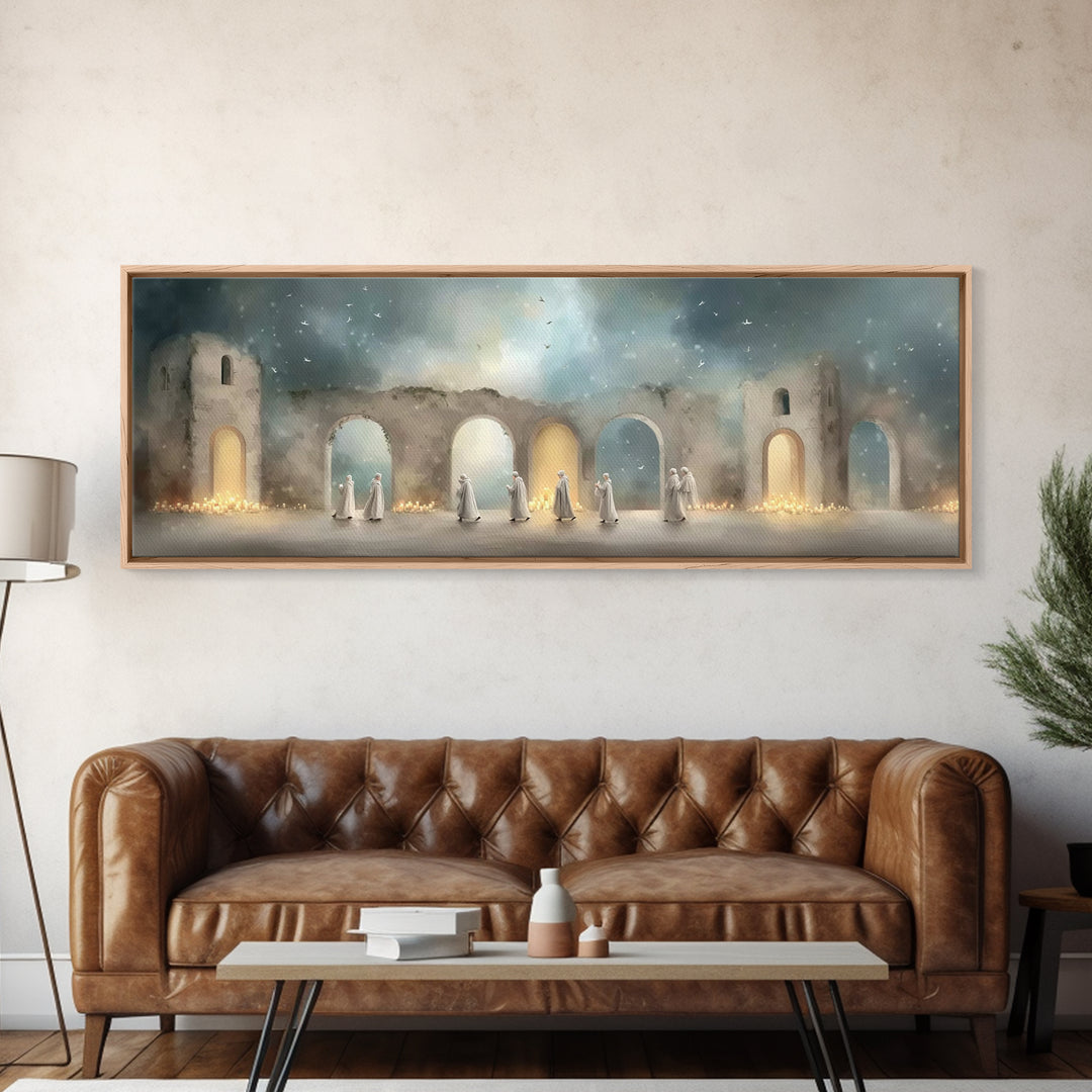Heavenly Arches, Framed Canvas Print, Christian Art Canvas, Panoramic Wall Art, Christmas Art, Christian Painting, Christian Christmas Art