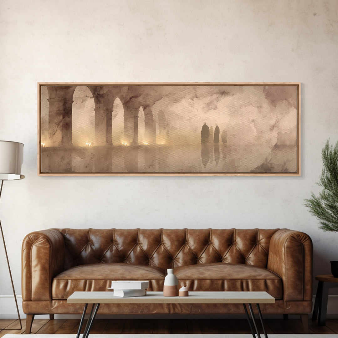 Deserted Cloister, Framed Canvas Print, Christian Art Print, Panoramic Art, Christian Wall Art, Christmas Art, Christian Christmas Decor