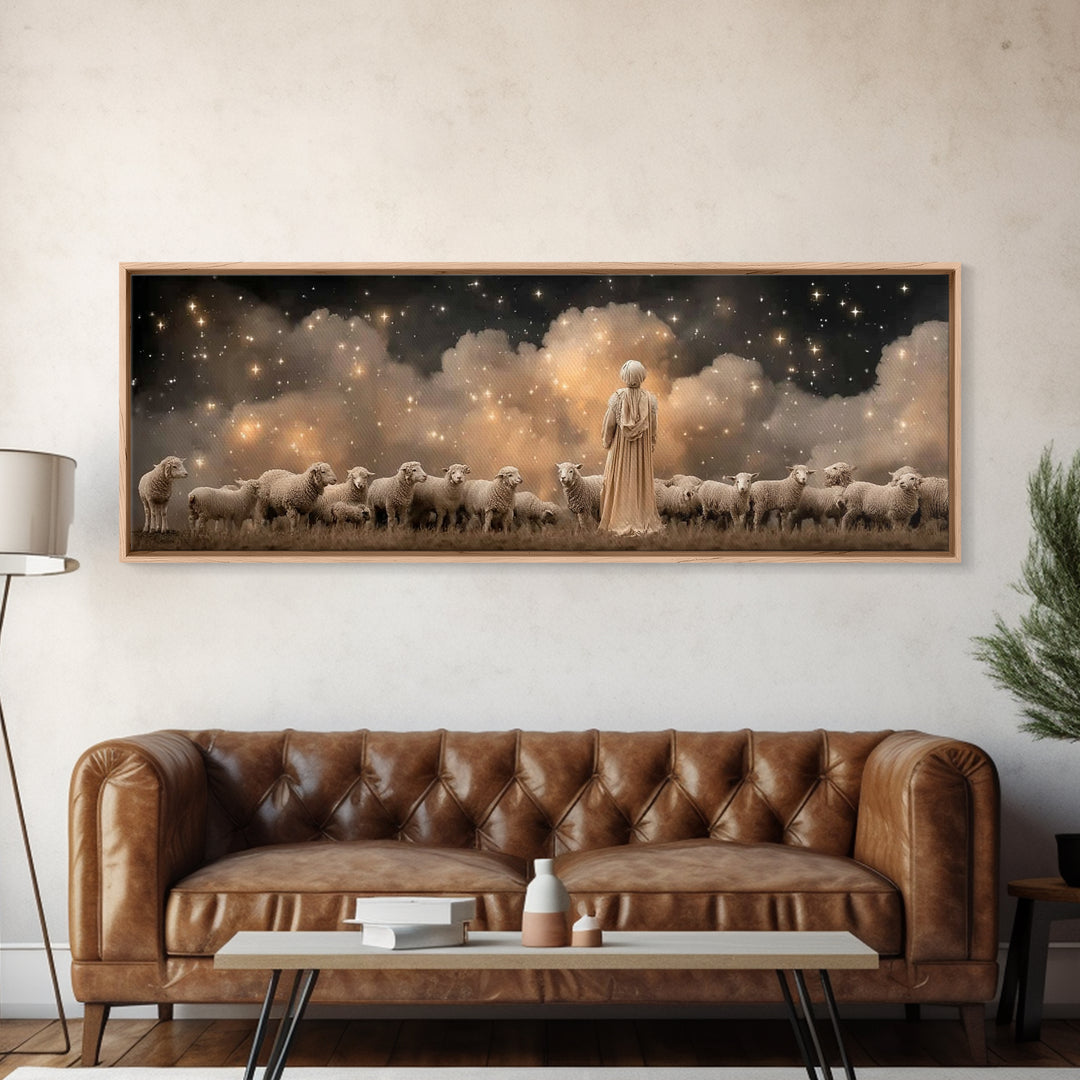 Shepherd’s Wonder – Framed Canvas Print – Christian Christmas Art – Panoramic Wall Art – Christian Art Canvas – Jesus Art Print – Christmas