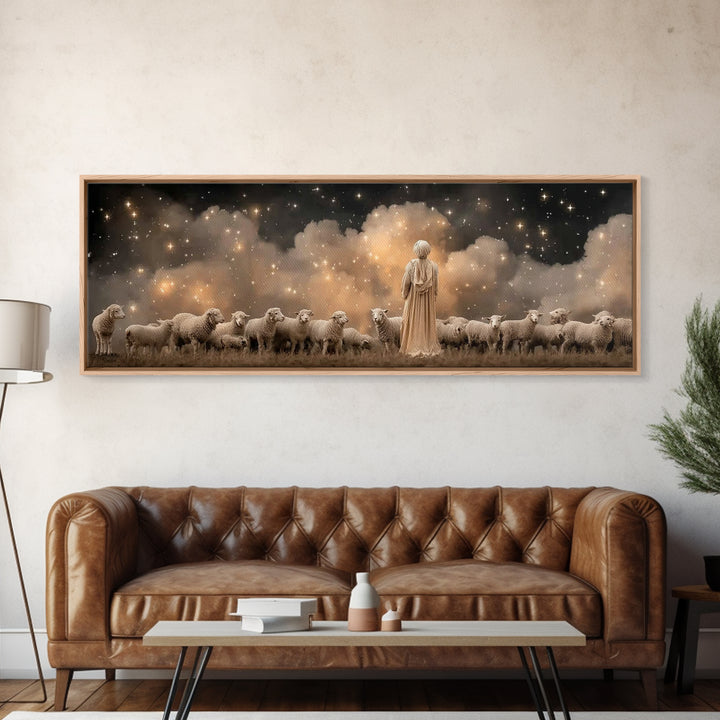 Shepherd’s Wonder – Framed Canvas Print – Christian Christmas Art – Panoramic Wall Art – Christian Art Canvas – Jesus Art Print – Christmas