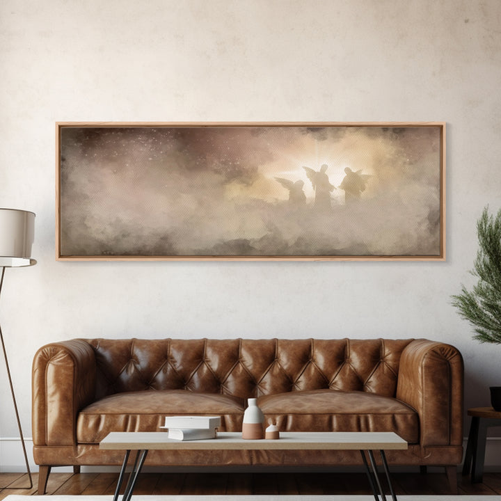 Heavenly Radiance | Framed Canvas Print | Panoramic Wall Art | Christian Art Canvas | Christmas Art | Christian Painting | Christian Decora