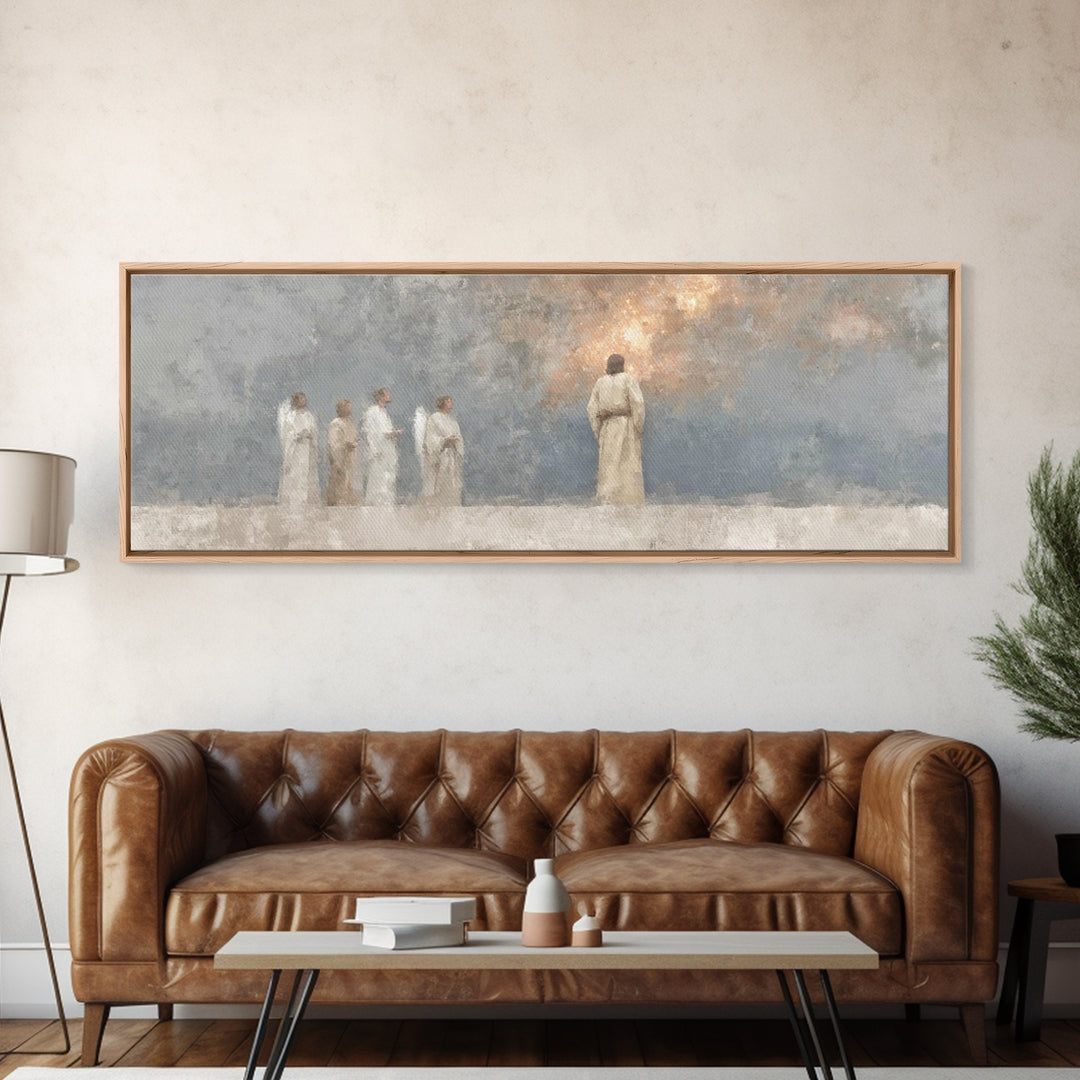 Divine Watchers, Framed Canvas Print, Panoramic Painting, Christian Wall Art, Jesus Art Print, Christian Christmas Art, Christian Decor