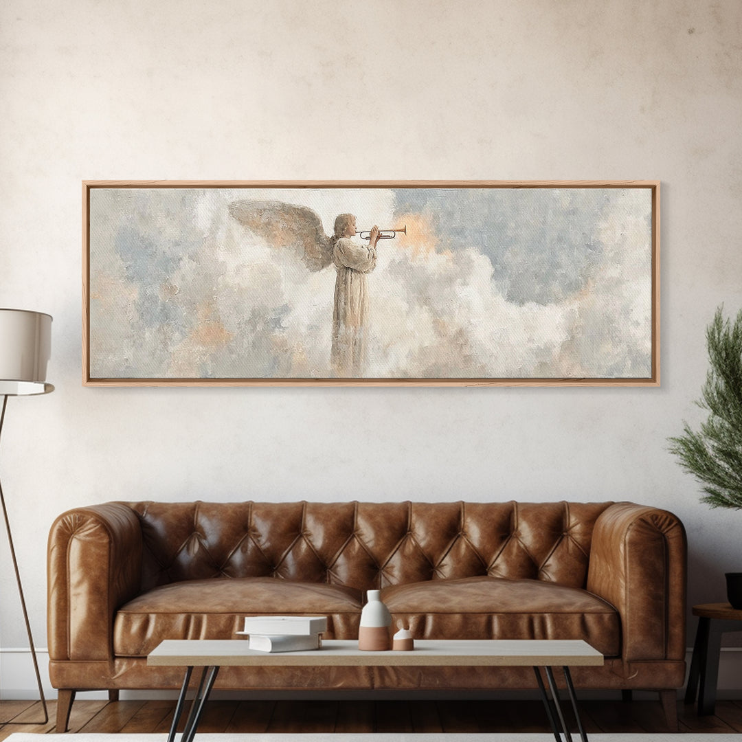 Trumpet Of Dawn – Framed Canvas Print – Panoramic Frame – Christian Art Canvas – Christian Wall Art – Christmas Art – Christian Gifts