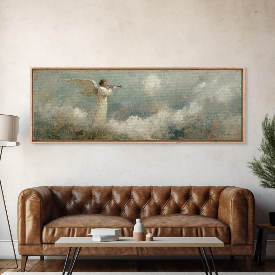 Angelic Proclamation | Framed Canvas Print | Christian Art Canvas | Panoramic Wall Art | Christian Painting | Christmas Art | Christian Dec