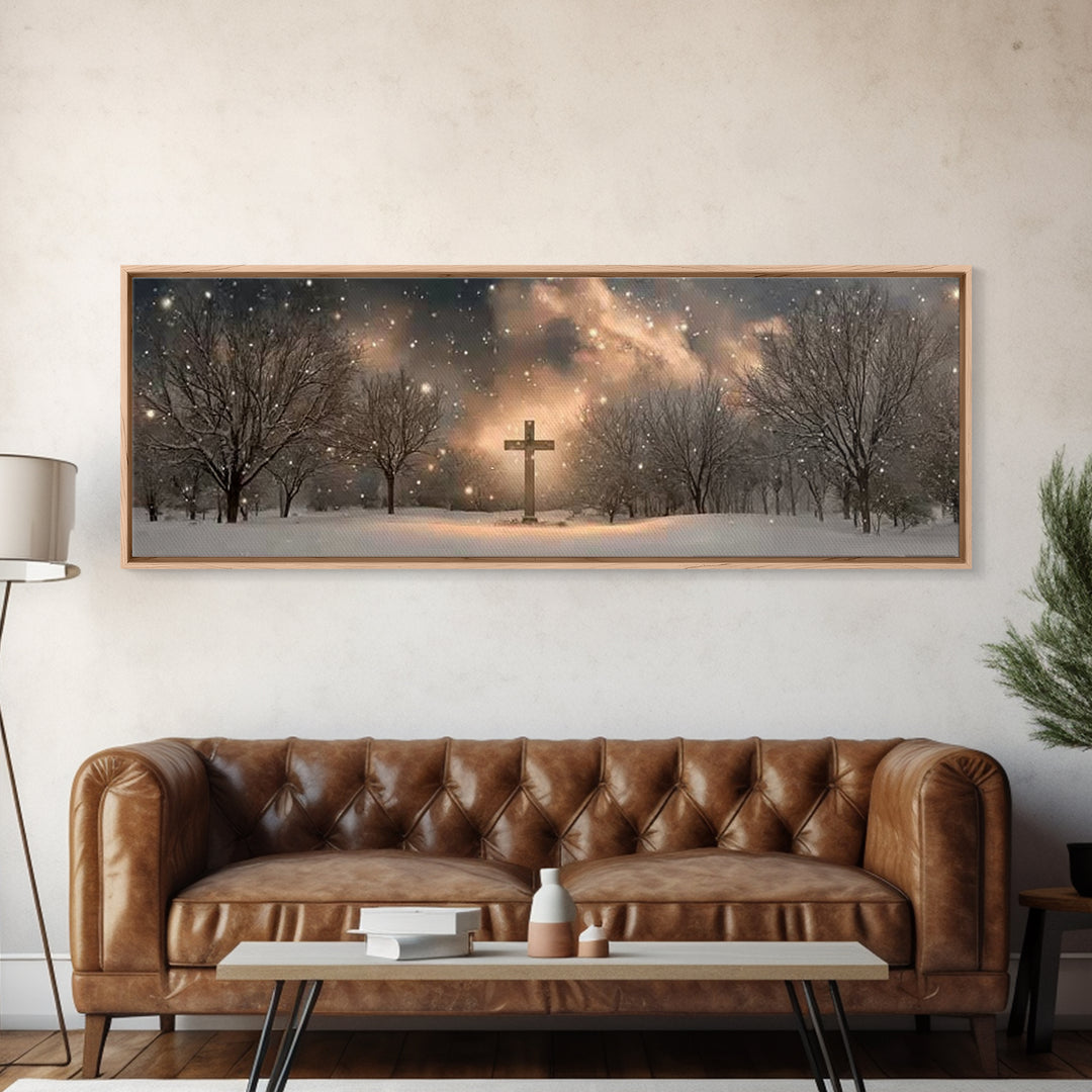Snowfall Of Grace | Framed Canvas Print | Christian Art Canvas | Panoramic Wall Art | Christian Art | Christian Painting | Christian Gift