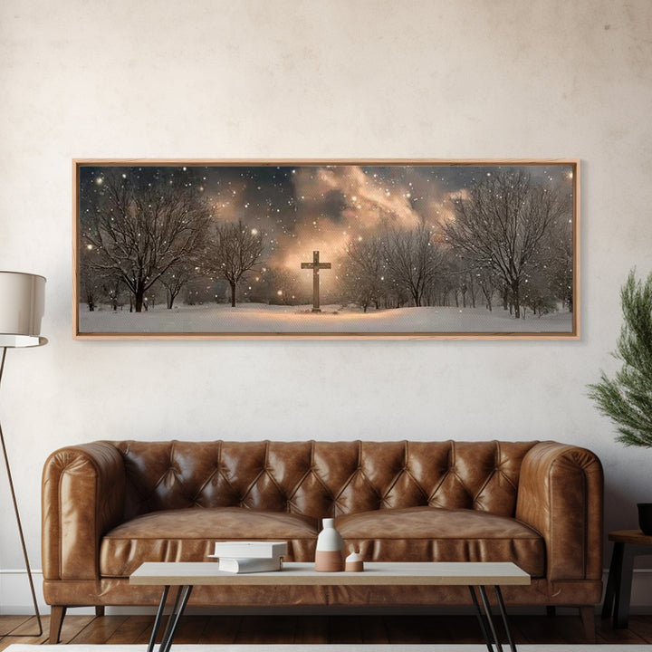 Snowfall Of Grace | Framed Canvas Print | Christian Art Canvas | Panoramic Wall Art | Christian Art | Christian Painting | Christian Gift