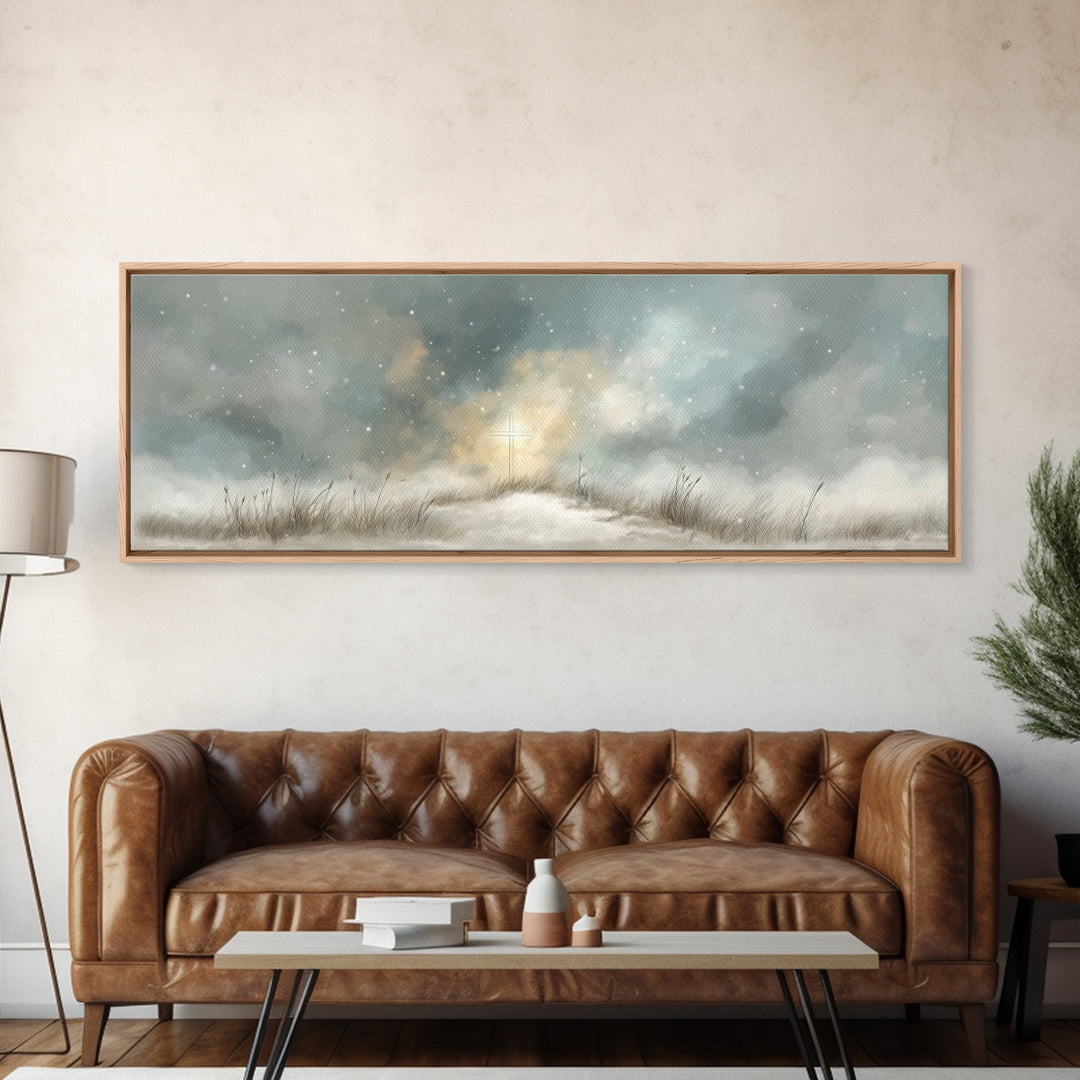 Heavenly Snow Path | Framed Canvas Print | Panoramic Painting | Christian Art | Christian Art Canvas | Jesus Painting | Christmas Art