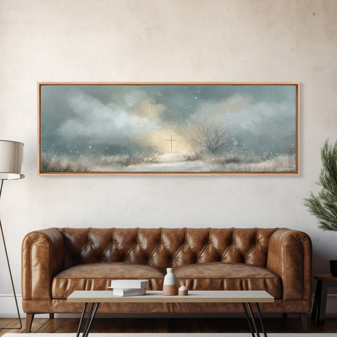 Morning Of Peace, Framed Canvas Print, Panoramic Wall Art, Christian Art, Christian Painting, Christian Art Canvas, Christmas Art