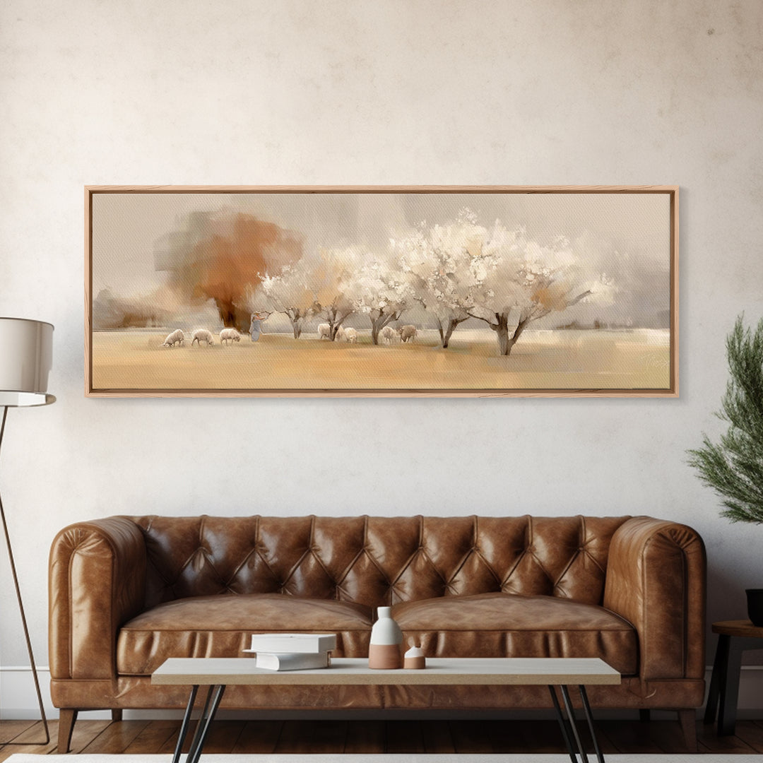 Eternal Shepherd Glow | Framed Canvas Print | Christian Art | Panoramic Print | Jesus Painting | Christmas Art | Christian Wall Art