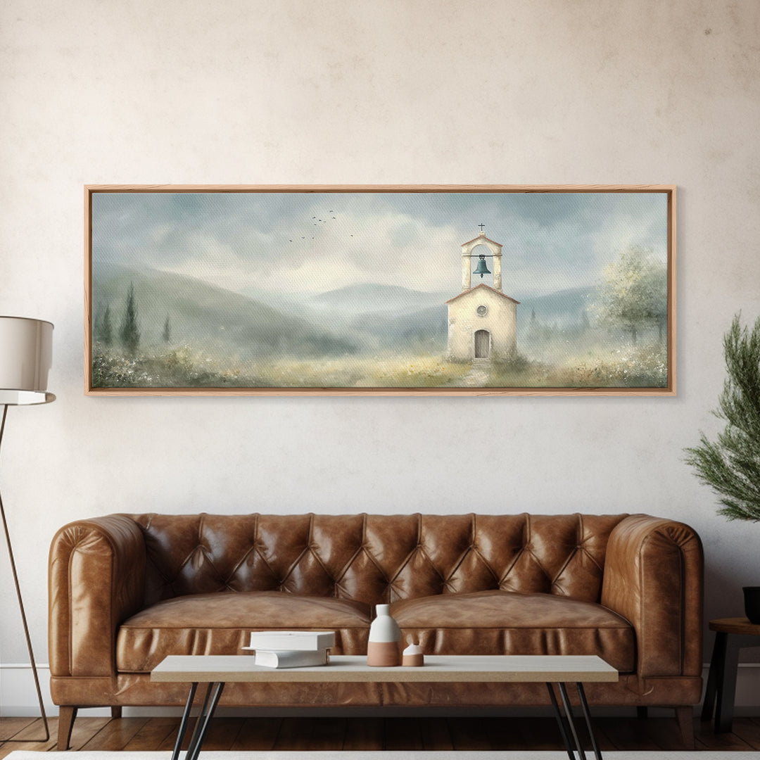 Chapel Morning Light - Framed Canvas Print - Christian Wall Art - Christian Art Canvas - Panoramic Art - Christian Painting - Christmas Art