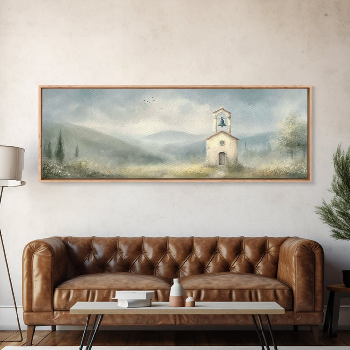 Chapel Morning Light - Framed Canvas Print - Christian Wall Art - Christian Art Canvas - Panoramic Art - Christian Painting - Christmas Art