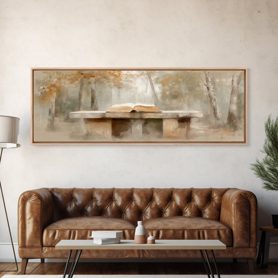 Woodland Gospel Peace, Framed Canvas Print, Christian Wall Art, Panoramic Print, Christian Art Canvas, Christmas Art, Christian Painting
