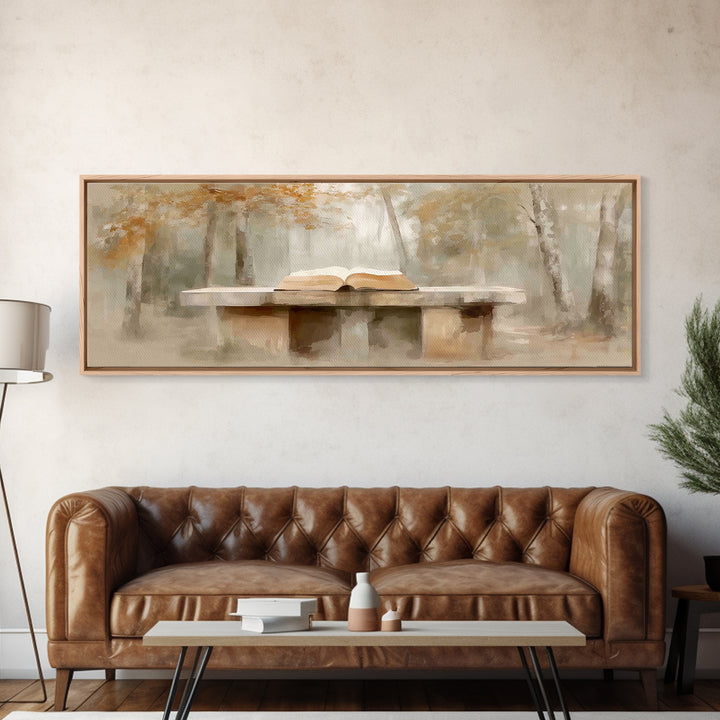 Woodland Gospel Peace, Framed Canvas Print, Christian Wall Art, Panoramic Print, Christian Art Canvas, Christmas Art, Christian Painting