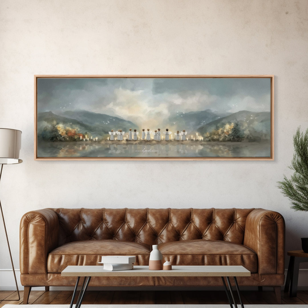 Angels Of Morning - Framed Canvas Print - Panoramic Art - Christian Wall Art - Christian Art Canvas - Christian Painting - Christmas Art