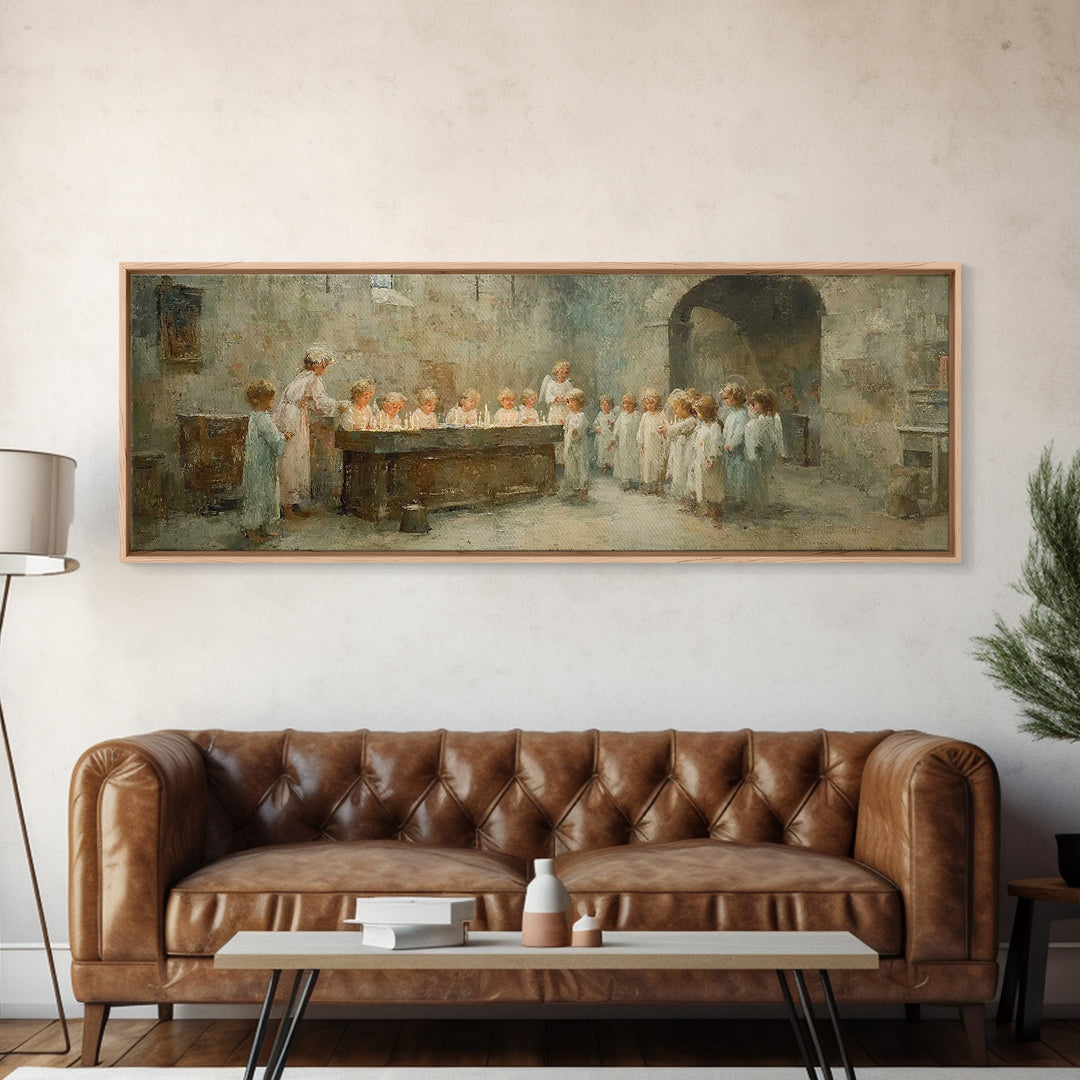 Angel Hall Gathering, Framed Canvas Print, Panoramic Art, Christian Wall Art, Christian Art Canvas, Christian Painting, vintage Christian a