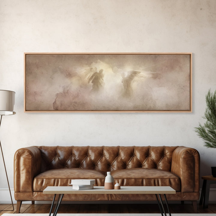 Angels In The Mist | Framed Canvas Print | Panoramic Painting | Christian Art Canvas | Christian Wall Art | Christian Painting | Christmas